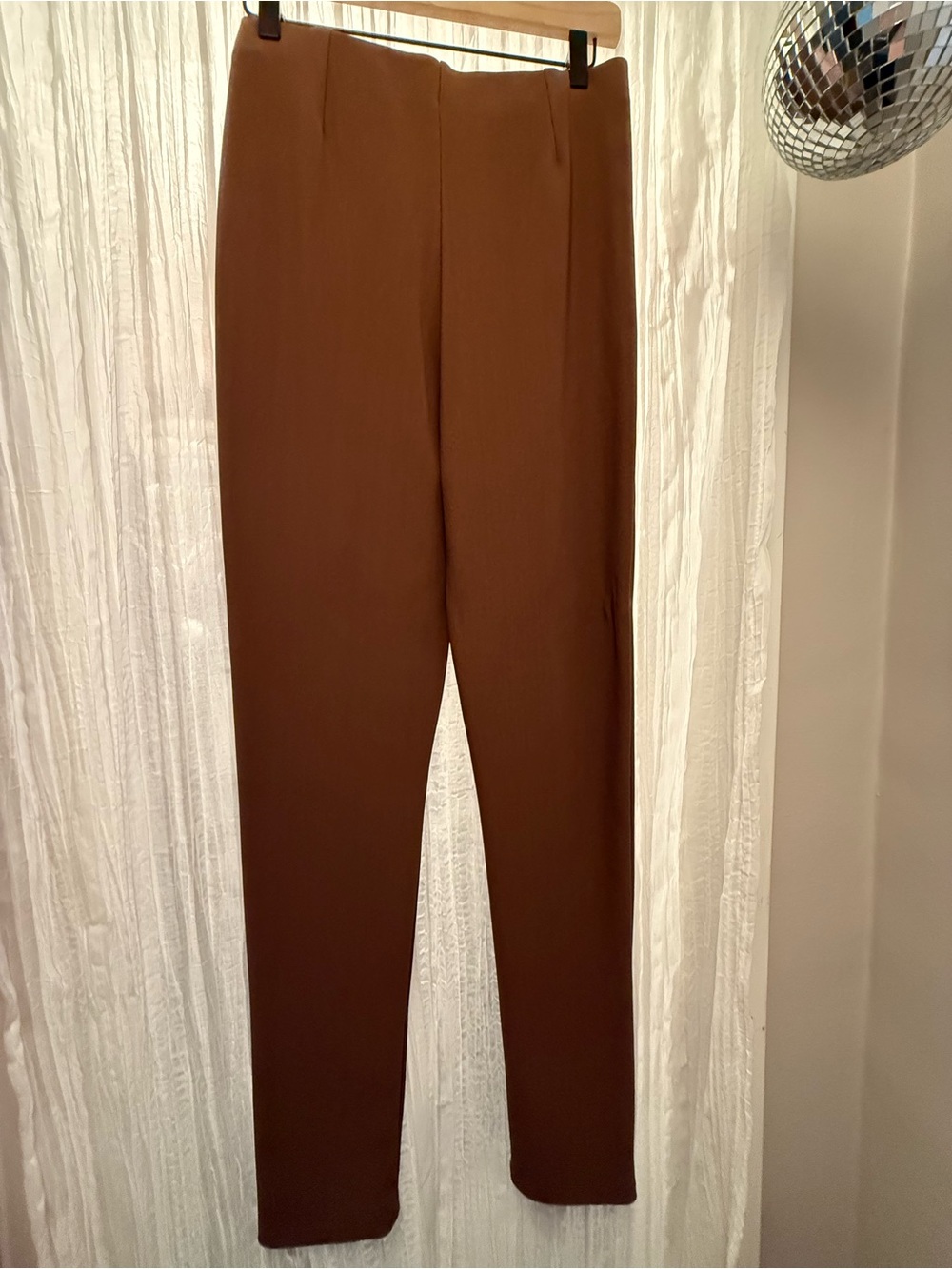 Never worn: Forever 21 High-Rise Brown Straight Leg Pants with Front Ankle Slit - Picture 6 of 8